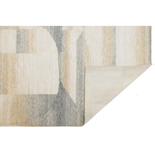 Abstract Modern Abstract Gridded Hand-Loomed Rug in Gray and Sand 8x10 For Sale - Image 3 of 10