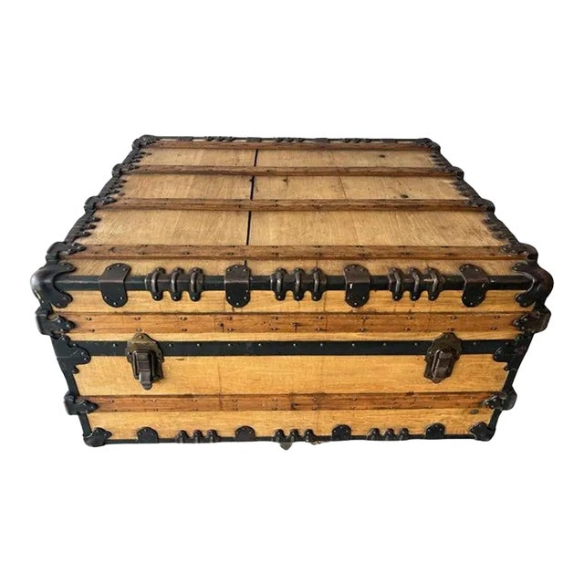 19thc Steamer Trunk / Coffee Table Trunk For Sale
