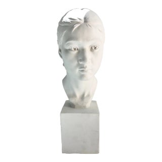 1960s Large Vintage Plaster Female Bust Sculpture For Sale