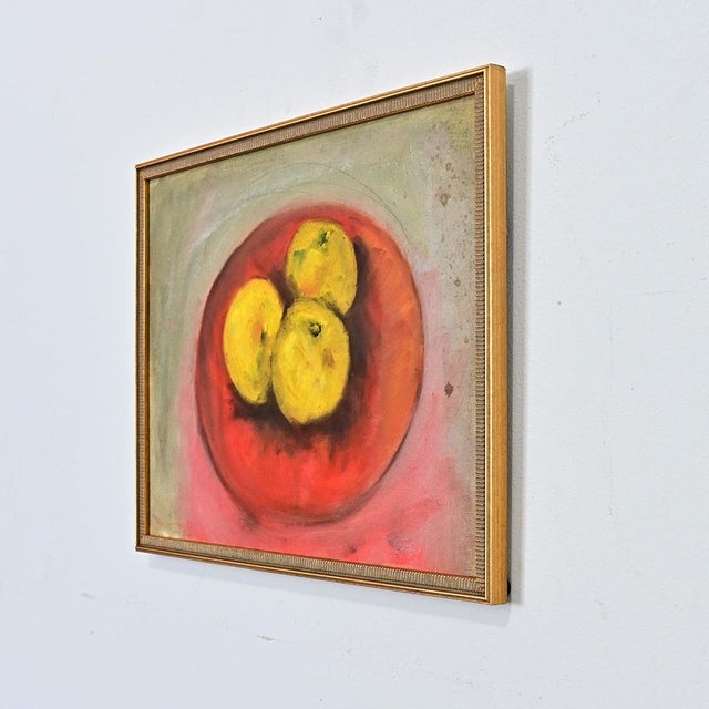 Textile French Vintage Framed Still Life of Apples in a Red Bowl For Sale - Image 7 of 8