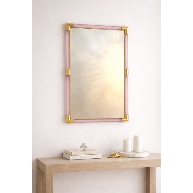 2020s Contemporary Rectangular Pink and Gold Mirror With “Torchon” Murano Glass For Sale - Image 5 of 5