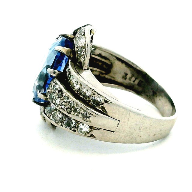 1980s Paul Matthews Victorian Revival Platinum Ring With Gia Certified 6.67ct Ceylon Sapphire & Diamonds, Size 6.5 For Sale - Image 10 of 17