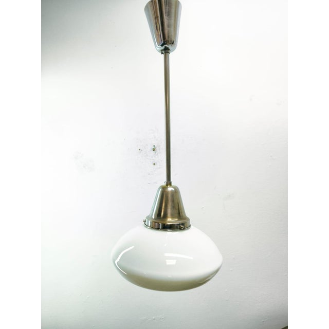 Metal Vintage Hanging Light in White Opal Glass, 1950s For Sale - Image 7 of 12