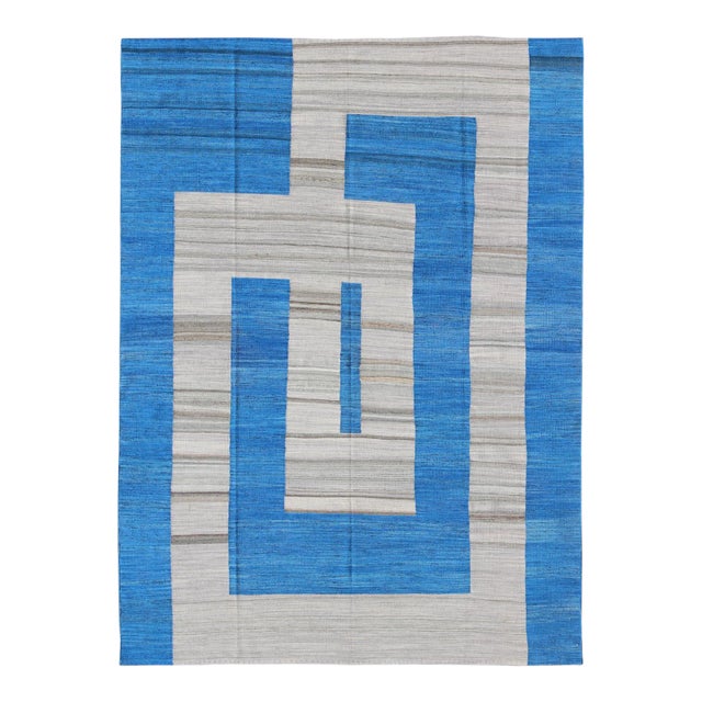 Modern Kilim Rug by Keivan Woven Arts, Cobalt Blue & Gray, 8'3" X 11" For Sale
