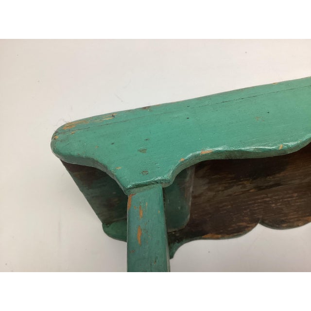 Early 1900s Antique Primitive Wood Footstool Bench in Great Old Green Paint For Sale In New York - Image 6 of 6