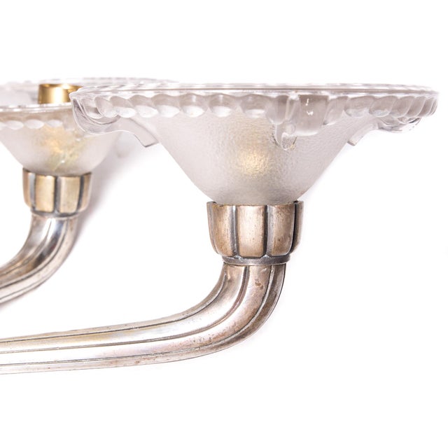 Metal Art Deco Chandelier in Silver-Plated Bronze, France, 1920s For Sale - Image 7 of 10