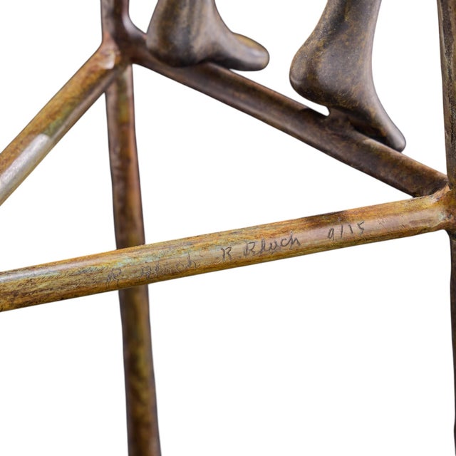 Ruth Bloch Signed 4/15 Israeli Man on Stool Bronze Sculpture For Sale - Image 10 of 10