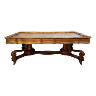 Large Art Nouveau Wooden Coffee Table on Casters For Sale