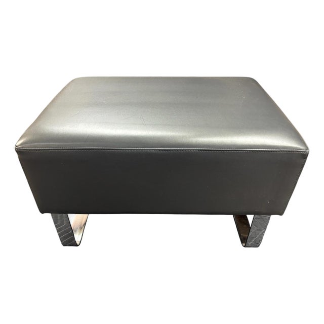 1990s Leather Foot Stool With Chrome Feet For Sale