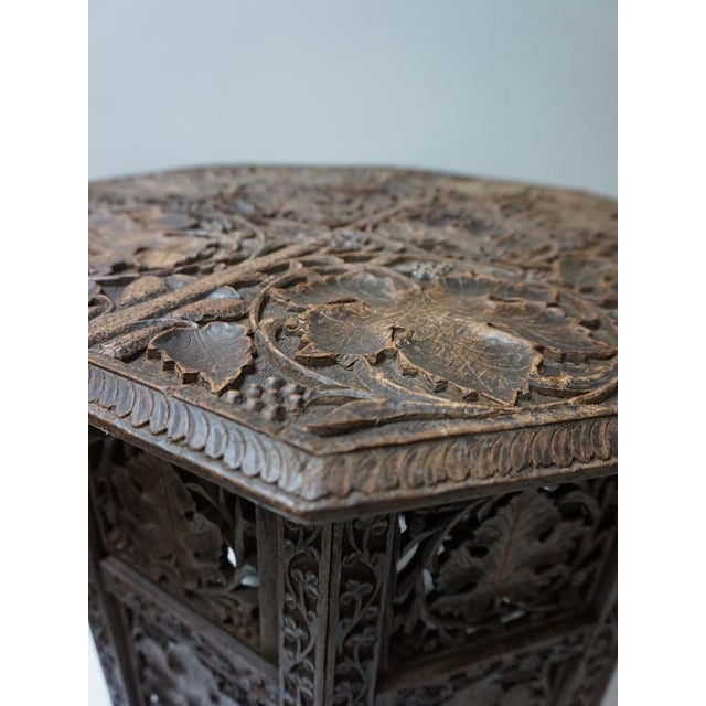 Bohemian Eastern Anglo-Indian Hand Carved Wooden Octagonal Side Table, 1900s For Sale - Image 6 of 18