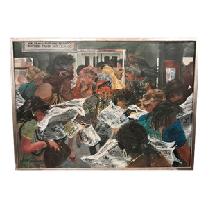 Julian Rockmore 1970s New York City Subway "Morning Rush Hour" Scene Oil Painting on Canvas
