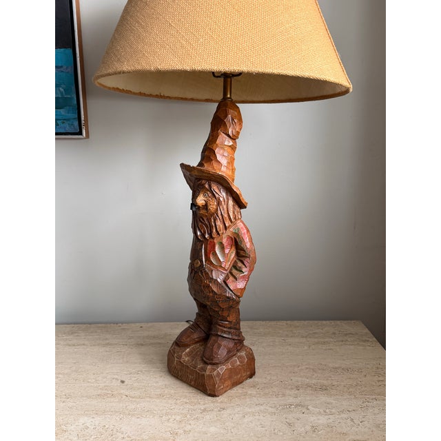 Figurative Vintage Gnome Chalkware Lamp Signed O‘’Neil For Sale - Image 3 of 8