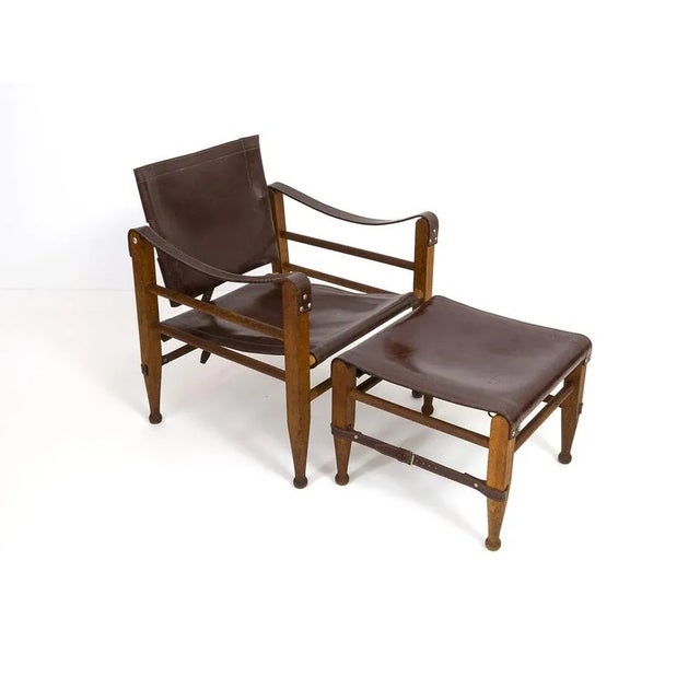 Wood Set of Teak Safari Chair and Ottoman in Leather from Aage Bruru & Son, 1960s For Sale - Image 7 of 8
