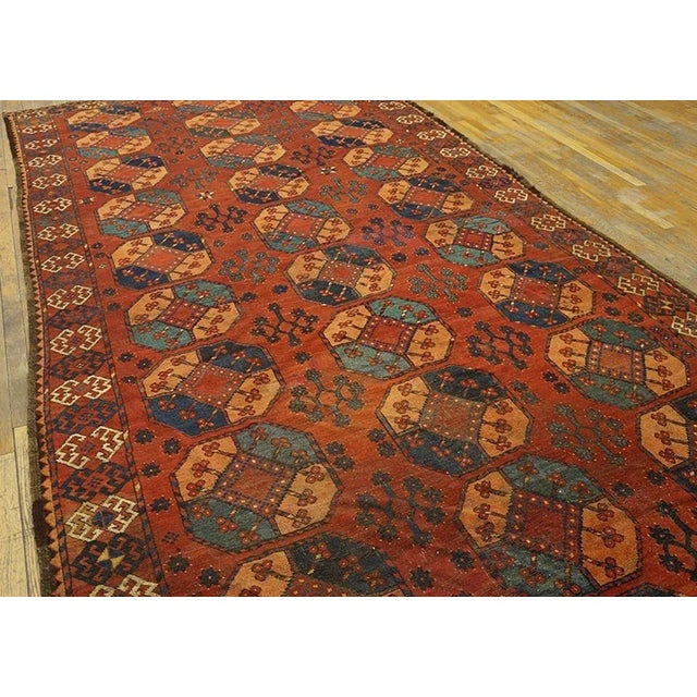 Impressive Red-Ruby Ground Color With Some Cherries Details in a Geometric Design Antique Central Asian Ersari Gallery Rug For Sale - Image 4 of 7