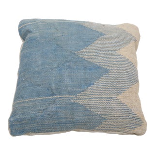 Arteverk Handwoven Afghan Kilim Pillow — Blue & Beige Chevron For Sale
