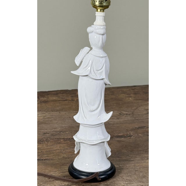 Vintage Japanese Blanc De Chine Porcelain Guanyin Table Lamp For Sale - Image 4 of 7
