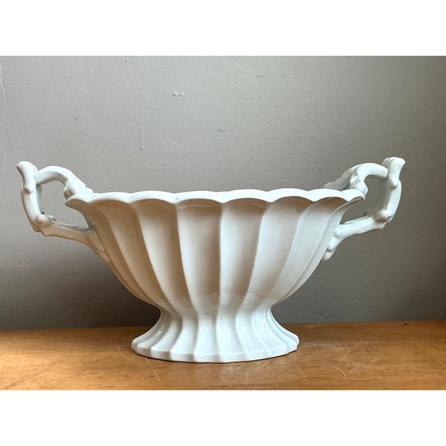 Cream Ironstone Fluted Ceramic Footed Orchid Bowl For Sale - Image 8 of 12