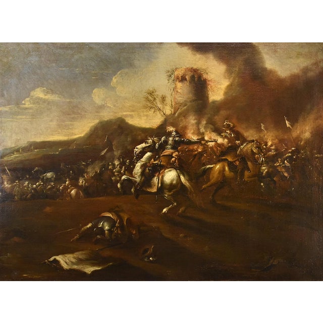 Battle Landscape Horsemen Francesco Graziani 17th century Painting Oil on canvas Old masters Roman School This piece is...