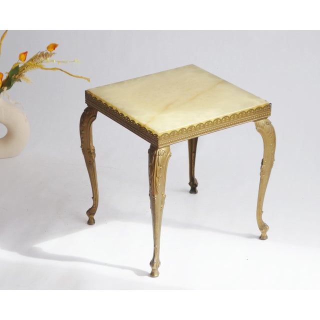 Vintage French Hollywood Regency Neoclassical Square Table with Brass and Onyx,1960s For Sale - Image 9 of 9