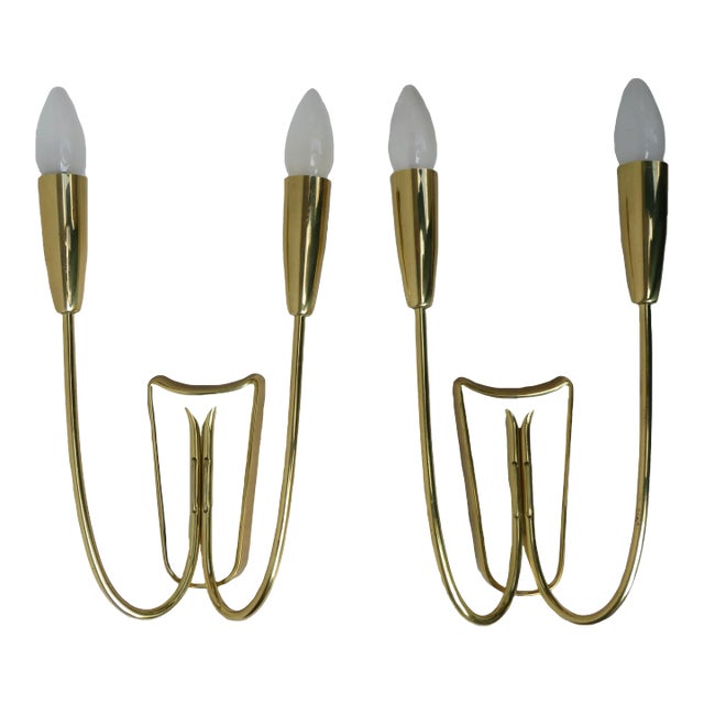 Italian Brass Wall Lights, 1950s, Set of 2 For Sale