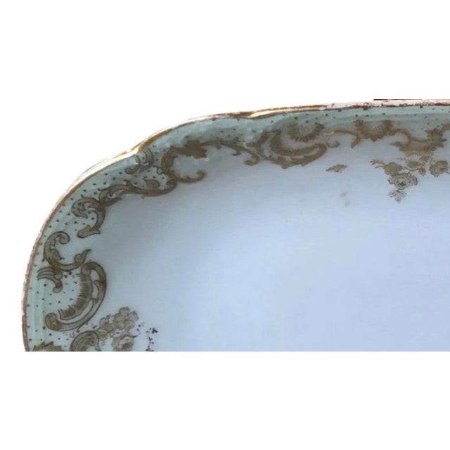 Antique Elite Works Limoges 8.5" Relish Dish - Gilded Scrolls & Celadon Dot Border For Sale - Image 10 of 14