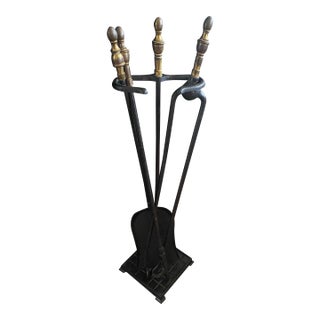 Antique 3-Piece Fireplace Tools Set Cast Iron/Brass For Sale