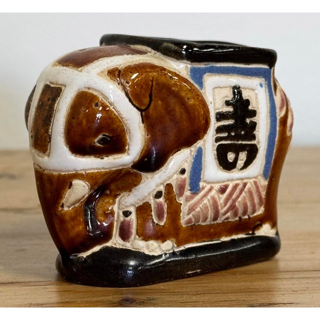 Chinoiserie Vintage Ceramic Elephant Toothpick or Matchstick Holder For Sale - Image 3 of 8