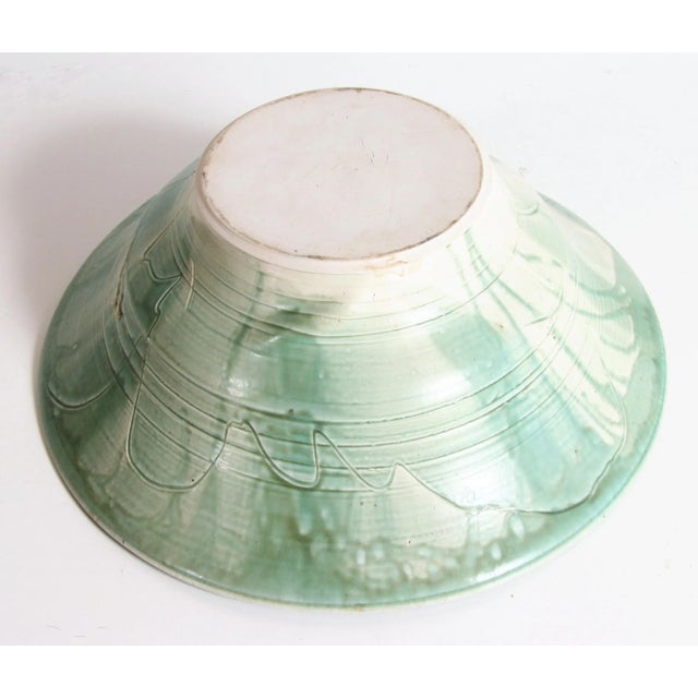 Large Celadon Glazed Ceramic Bowl With Incised Abstract Decoration For Sale In Providence - Image 6 of 9