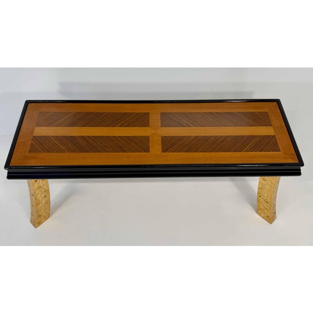 Italian Art Deco Bench with Zebrawood and Cherrywood Inlays and Gold Leaf Legs, 1980s For Sale - Image 12 of 13