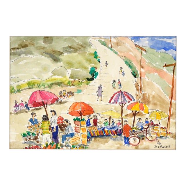 Farmer's Market - Original Watercolor on Paper by Ken L. Stephens For Sale