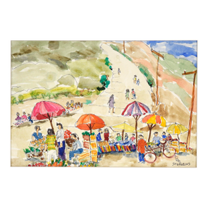 Farmer's Market - Original Watercolor on Paper by Ken L. Stephens