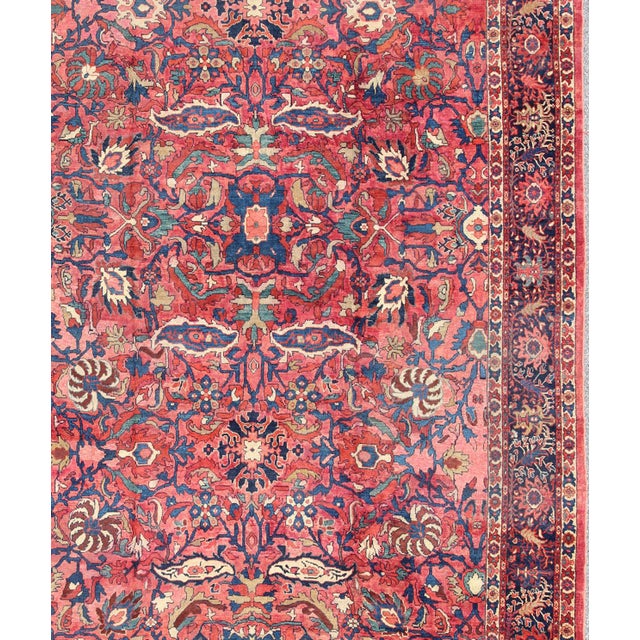 Large Antique Persian Sultanabad Rug With Large Palmettes in Rose Red and Blue 10'8 X 14'8 For Sale - Image 4 of 7