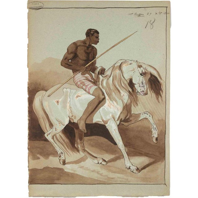 Sébastien Prichard, Cavalier Africain, 1856, Watercolor & Ink on Paper For Sale - Image 3 of 3