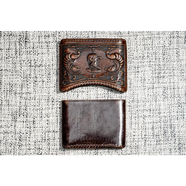 Unique Soldier Braided Trim Hand Tooled Antique Leather Cigarette Case Tobacciana For Sale - Image 9 of 13