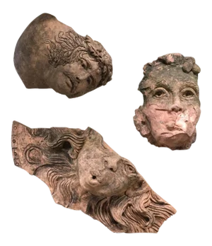 1930s Vintage Art Nouveau Neo Classic Architectural Faces Pottery Fragments- Set of 3