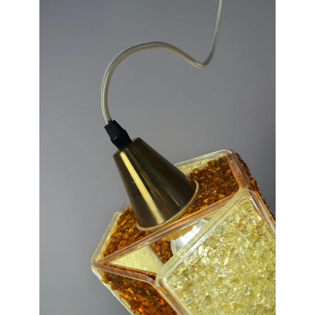 Brown Hexagon Pendant Lamp in Brown and White Acrylic Glass with Granite Look by Roland Konst For Sale - Image 8 of 11
