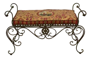 Vintage French Country Style Wrought Iron Entry Bedside Bench