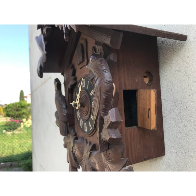 Carved Large Cuckoo Clock with Birds, 1940s For Sale - Image 18 of 18