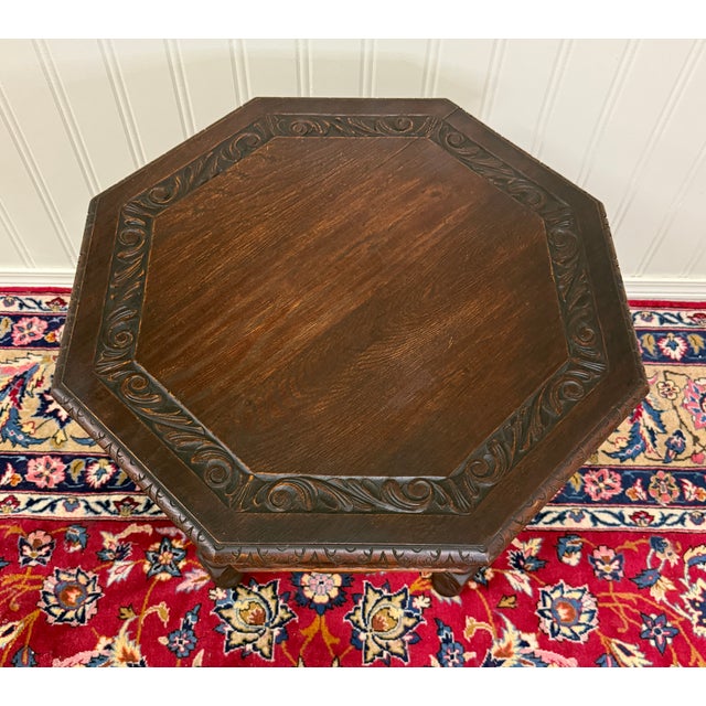 Brown Antique French Octagonal Table Renaissance Revival Barley Twist Oak 24.5"t 19thC For Sale - Image 8 of 18