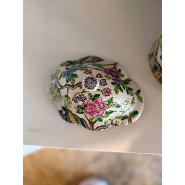 Vintage Chinoiserie Ginger Jar With Phoenix & Peony Motif | Hand-Decorated Porcelain Lidded Urn For Sale - Image 9 of 10