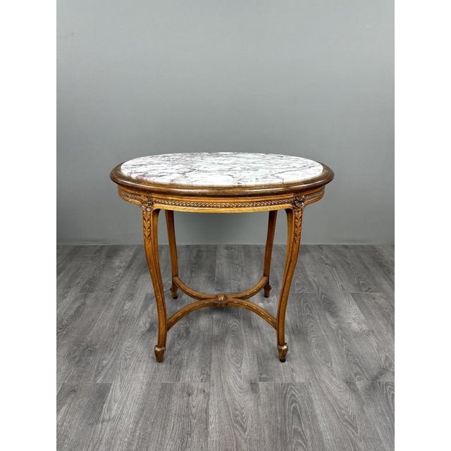 19th Century 19th Century Louis XVI Oval Pedestal Table in Carved Wood and Marble, 1890s For Sale - Image 5 of 9