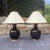 Pair of Ralph Lauren Gloss Black "Malin Ming" Lamps With Cream Coolie Shades and Brass Bases For Sale - Image 9 of 11