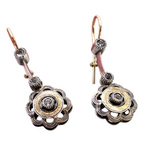 Gold and Silver Earrings with Zirconias, Set of 2 For Sale