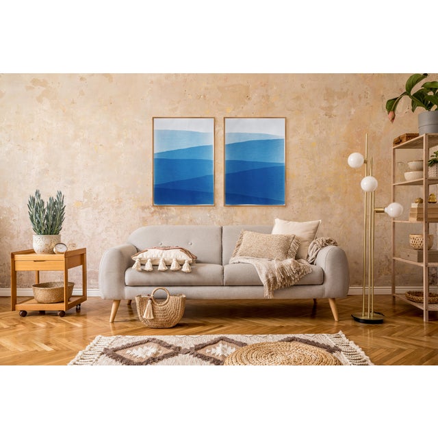 Blue 2025, Minimal Landscape of Blue Mountain Ridge, Handmade Monotype Cyanotype on Watercolor Paper by Kind of Cyan - Set of 2 For Sale - Image 8 of 10