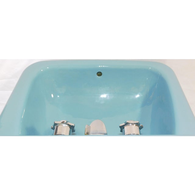1973 Vintage "Standard" Clair De Lune Blue Cast Iron & Porcelain Wall-Mounted Sink For Sale - Image 14 of 18