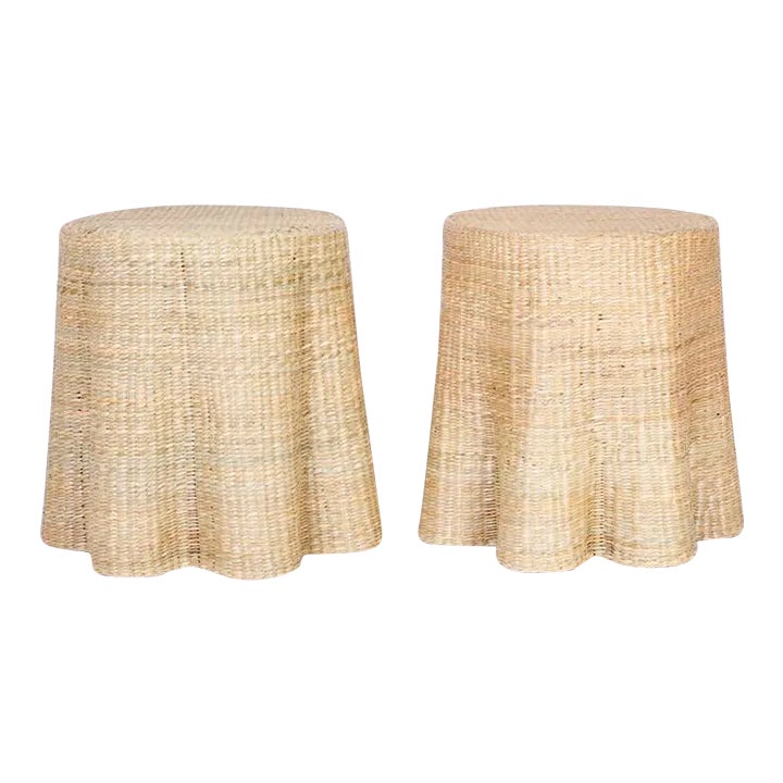 Pair of Round Wicker Drapery Ghost Tables or Stands From the Fs Flores ...