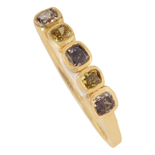 14k Gold Cushion Multi-Color Natural Diamond Five-Stone Band Ring Size 5 For Sale