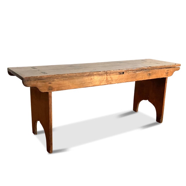 Antique Wooden Farmhouse Bench For Sale - Image 4 of 9