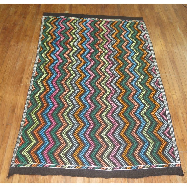 Mid-Century Modern Vintage Turkish Jajim Flat-weave - 5'3" x 8'9" For Sale - Image 3 of 5