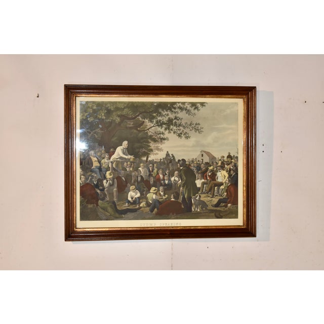 American "Stump Speaking" Framed Lithograph With Blown Glass For Sale - Image 3 of 11